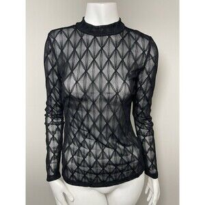 Maurices Black Sheer Mesh Top‎ Mock Neck Long Sleeve Stretchy XS Whimsygoth